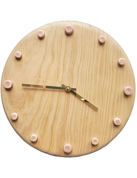 Horloge murale bois silencieuse aiguilles dorées repères rose saumon 29 cm Aalborg