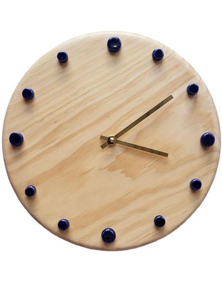 Horloge murale bois silencieuse aiguilles dorées bleu nuit 29 cm Aalborg