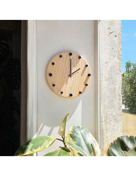 Horloge murale bois silencieuse aiguilles noires bleu nuit 29 cm Aalborg