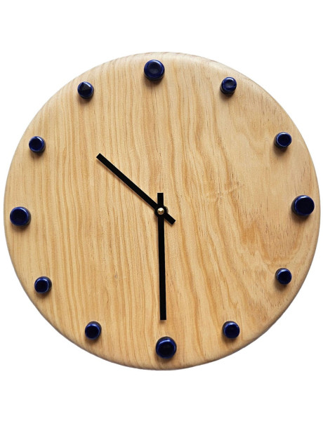 Horloge murale bois silencieuse aiguilles noires bleu...