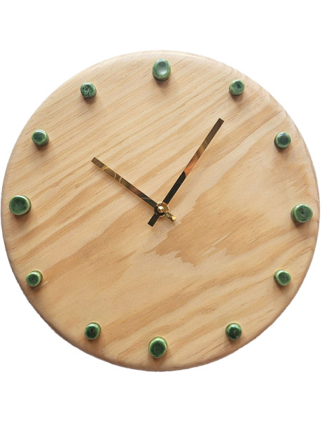 Horloge murale bois silencieuse aiguilles dorées repères...