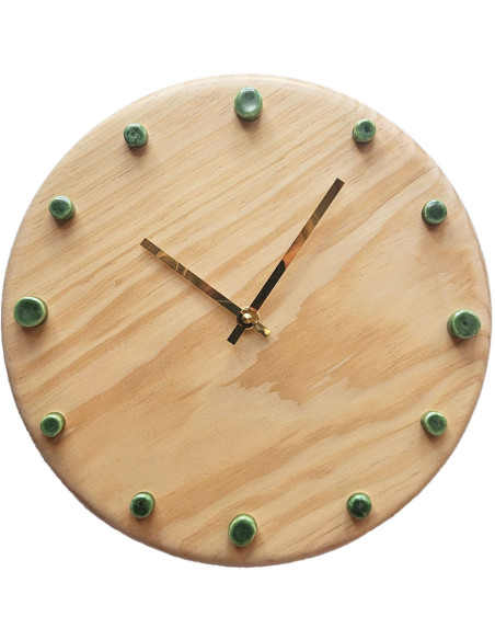 Horloge murale bois silencieuse aiguilles dorées repères verts 29 cm Aalborg