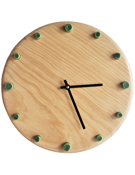 Horloge murale bois silencieuse aiguilles noires repères verts 29 cm Aalborg