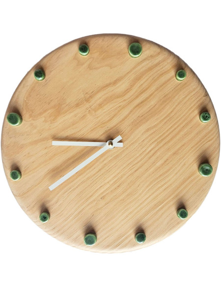 Horloge murale bois silencieuse aiguilles blanches repères verts 29 cm Aalborg