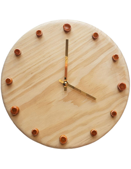 Horloge murale bois silencieuse aiguilles dorées repères orange 29 cm Aalborg