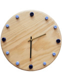 Horloge murale bois silencieuse repères bleus aiguilles dorées 29 cm Aalborg