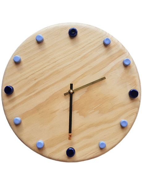 Horloge murale bois silencieuse repères bleus aiguilles...