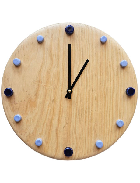 Horloge murale bois silencieuse repères bleus aiguilles...