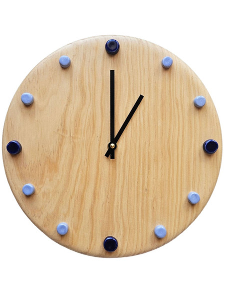 Horloge murale bois silencieuse repères bleus aiguilles noires 29 cm Aalborg