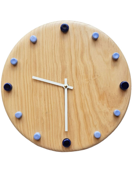 Horloge murale bois silencieuse repères bleus aiguilles...