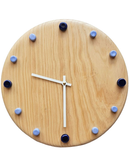 Horloge murale bois silencieuse repères bleus aiguilles blanches 29 cm Aalborg