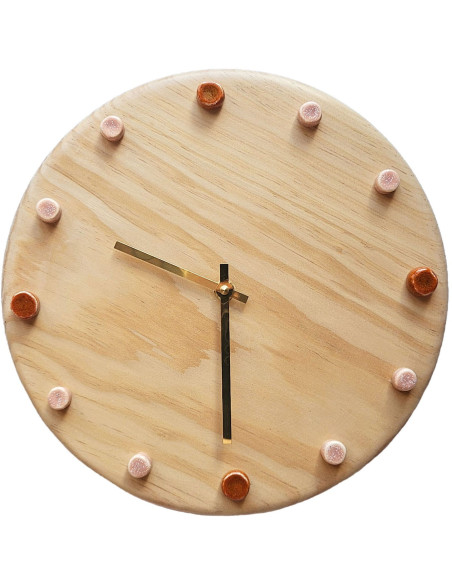 Horloge murale bois silencieuse orange rose saumon aiguilles dorées 29 cm Aalborg