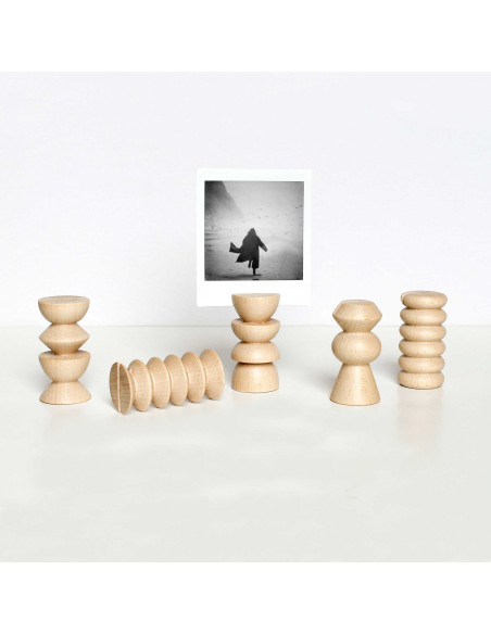 Lot de 5 porte-photos hauts en bois naturel 3x6 cm Totem