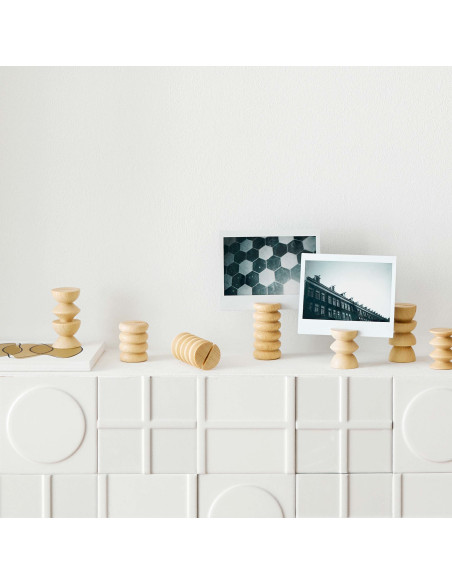 Lot de 5 porte-photos hauts en bois naturel 3x6 cm Totem
