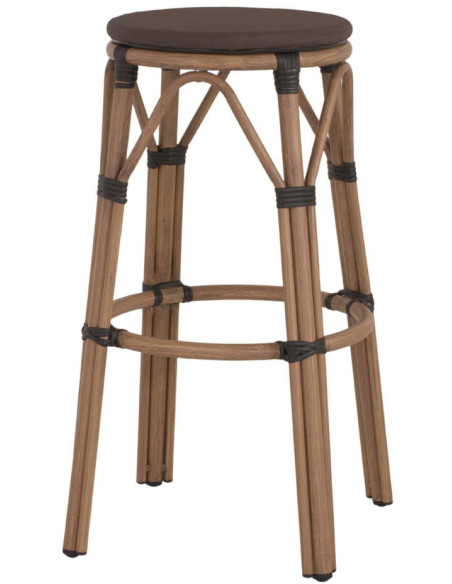 Tabouret de bar extérieur marron aluminium et textilène 41x41x75 cm Cassis