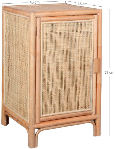 Table de chevet rotin cannage bambou naturel 45x45x70 cm Almería