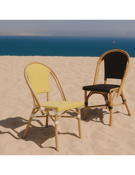Chaise de jardin bistrot aluminium effet bambou jaune et blanche 40x54x85 cm Menton