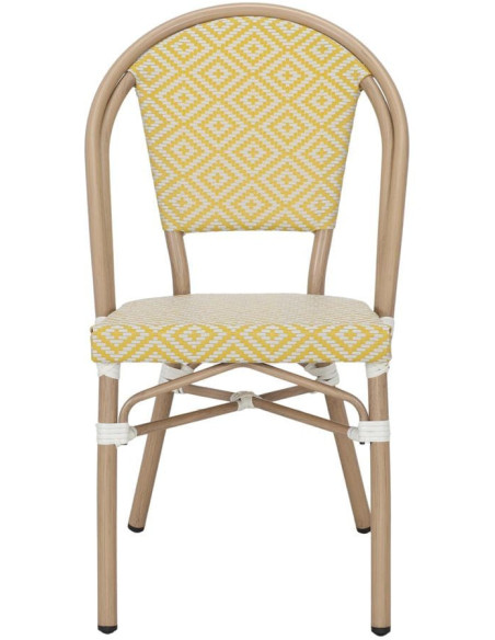 Chaise de jardin bistrot aluminium effet bambou jaune et blanche 40x54x85 cm Menton