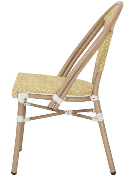 Chaise de jardin bistrot aluminium effet bambou jaune et blanche 40x54x85 cm Menton