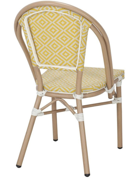 Chaise de jardin bistrot aluminium effet bambou jaune et blanche 40x54x85 cm Menton