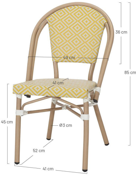 Chaise de jardin bistrot aluminium effet bambou jaune et blanche 40x54x85 cm Menton