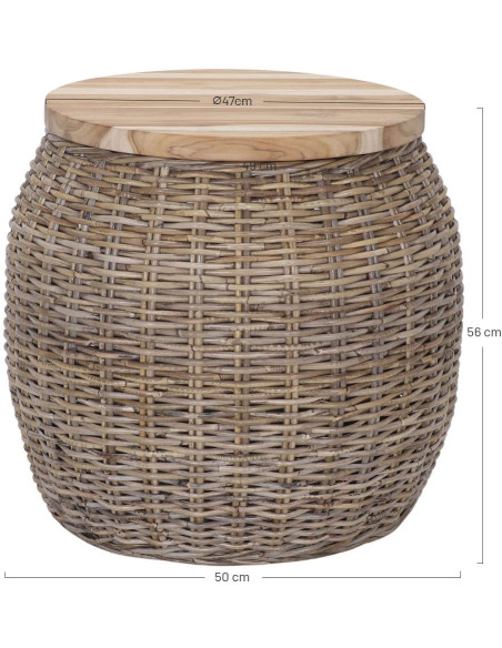 Table d’appoint rotin naturel et bois 50x50x56 cm Altea