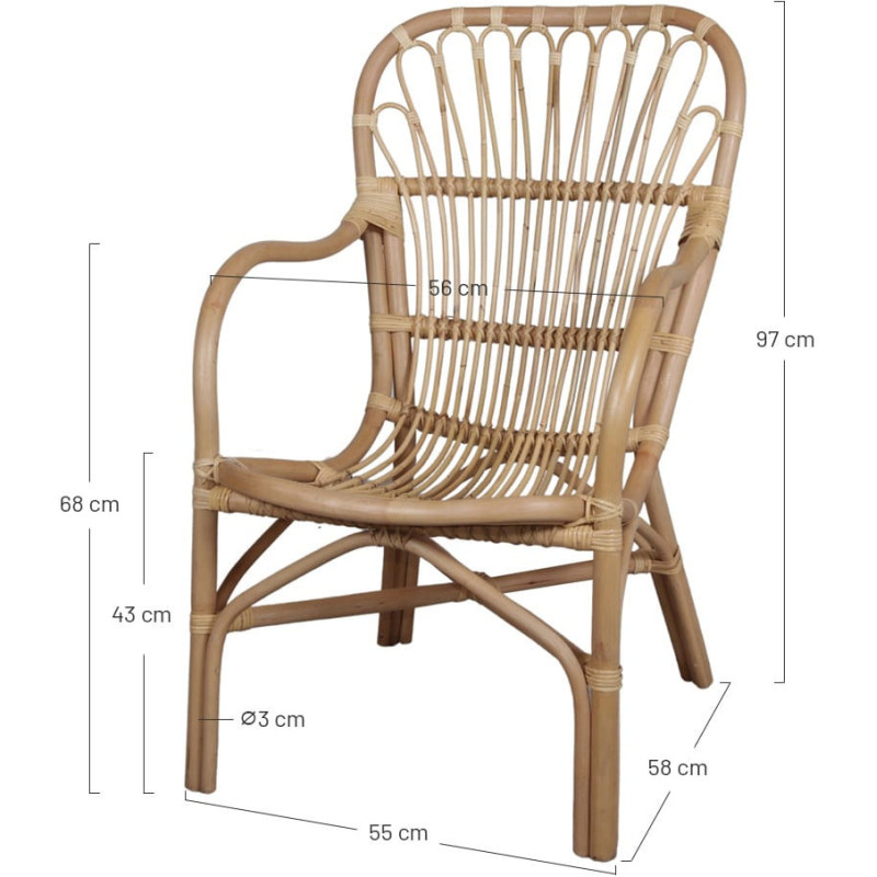 Fauteuil rotin naturel dossier haut...