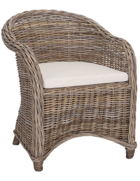 Fauteuil rotin naturel avec coussin écru 68x70x87 cm Sorrente