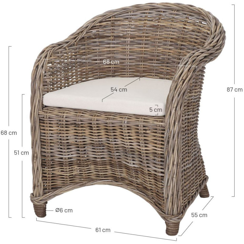 Fauteuil rotin naturel avec coussin...