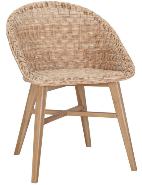 Chaise teck massif et rotin synthétique naturel 58x57x81...
