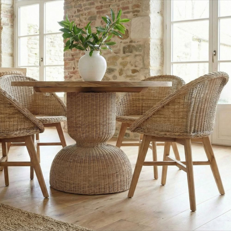 Chaise teck massif et rotin...