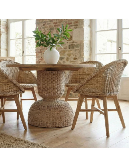Chaise teck massif et rotin synthétique naturel 58x57x81 cm Ostuni