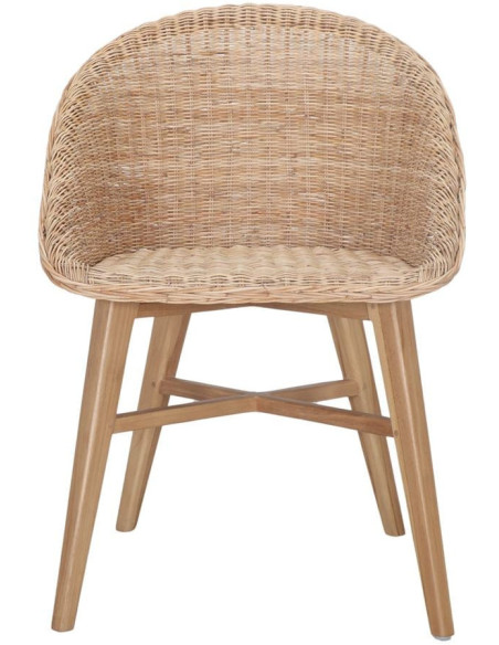 Chaise teck massif et rotin synthétique naturel 58x57x81 cm Ostuni