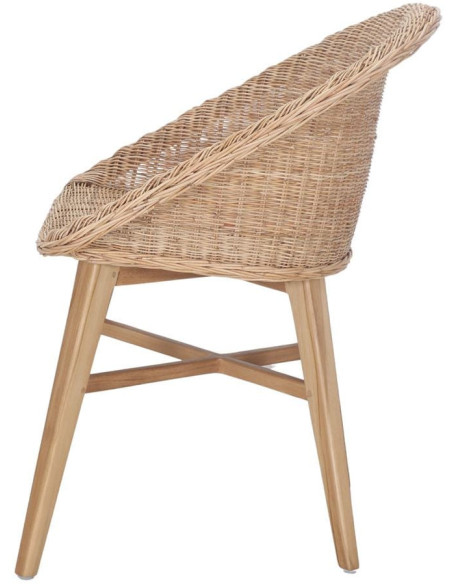 Chaise teck massif et rotin synthétique naturel 58x57x81 cm Ostuni