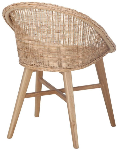 Chaise teck massif et rotin synthétique naturel 58x57x81 cm Ostuni