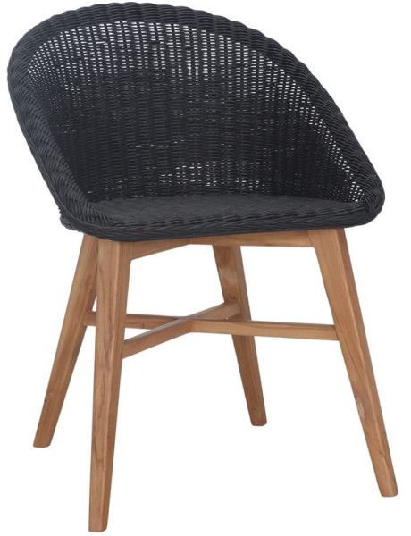 Chaise teck massif et rotin synthétique noir 58x57x81 cm...