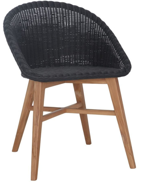Chaise teck massif et rotin synthétique noir 58x57x81 cm Ostuni