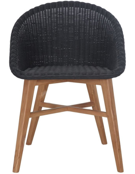 Chaise teck massif et rotin synthétique noir 58x57x81 cm Ostuni