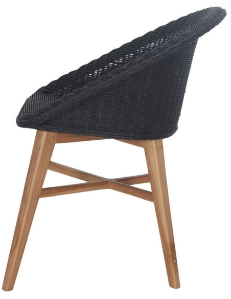Chaise teck massif et rotin synthétique noir 58x57x81 cm Ostuni