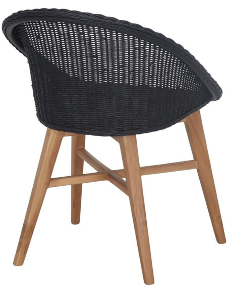 Chaise teck massif et rotin synthétique noir 58x57x81 cm Ostuni