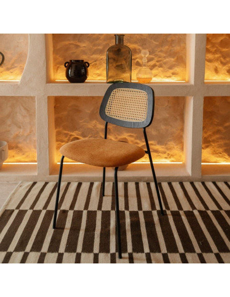Chaise salle à manger cannage tissu curry 47x51x82 cm Palm Springs