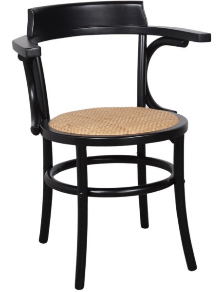 Chaise bistrot bois noir cannage accoudoirs 60x52x80 cm...