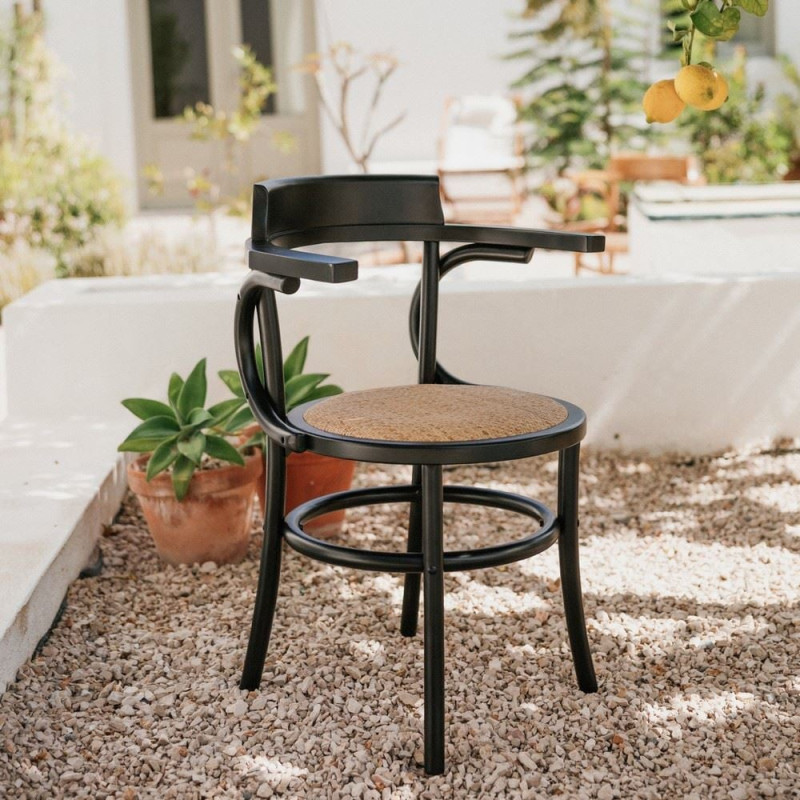 Chaise bistrot bois noir cannage...