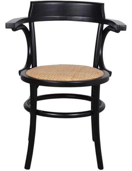 Chaise bistrot bois noir cannage accoudoirs 60x52x80 cm Vienne
