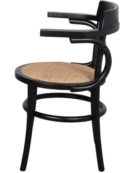 Chaise bistrot bois noir cannage accoudoirs 60x52x80 cm Vienne