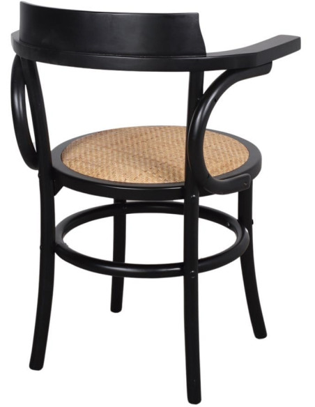 Chaise bistrot bois noir cannage accoudoirs 60x52x80 cm Vienne