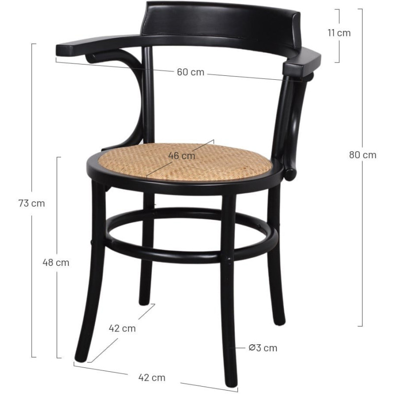 Chaise bistrot bois noir cannage...