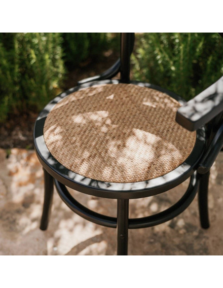 Chaise bistrot bois noir cannage accoudoirs 60x52x80 cm Vienne