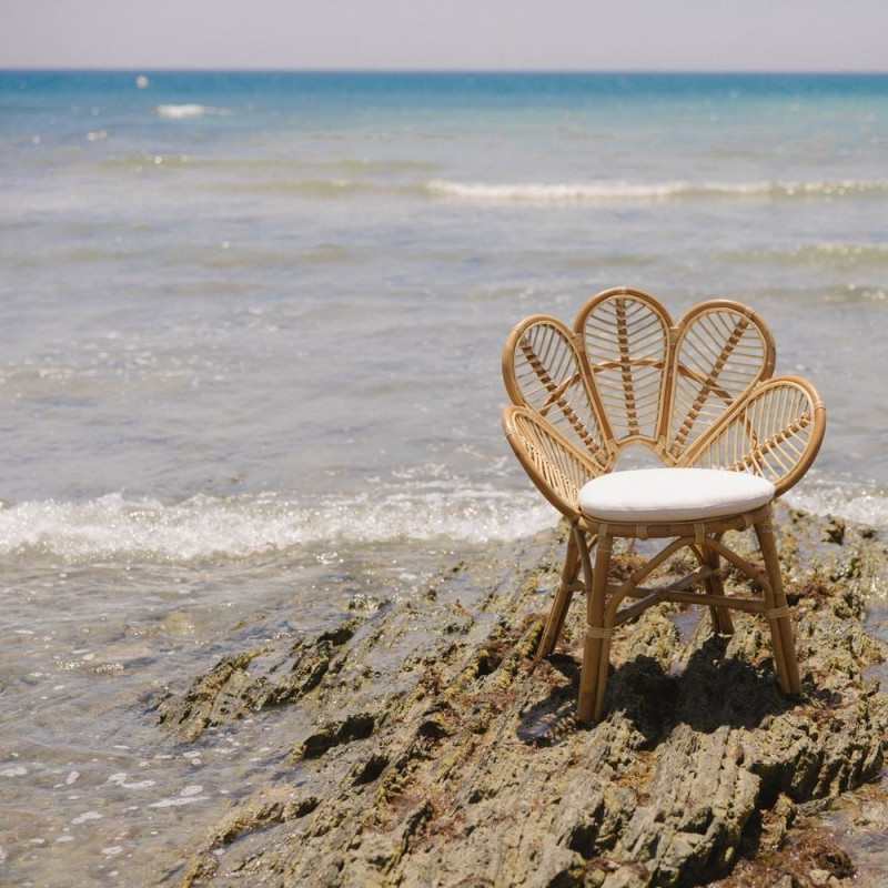 Fauteuil fleur rotin naturel coussin...