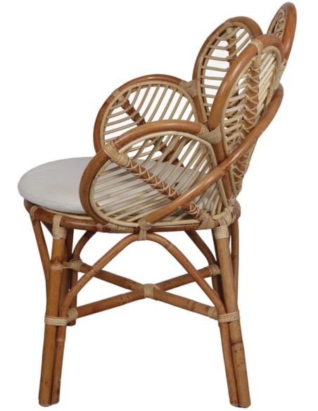 Fauteuil fleur rotin naturel coussin 77x64x91 cm Salina